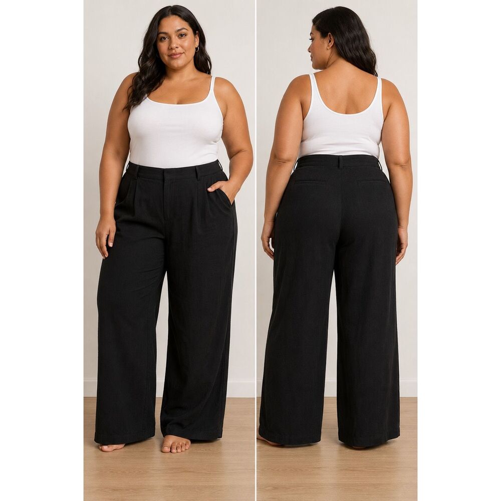Everlane Black Pleated High Rise Wide Leg Pants Size 18R Business #500